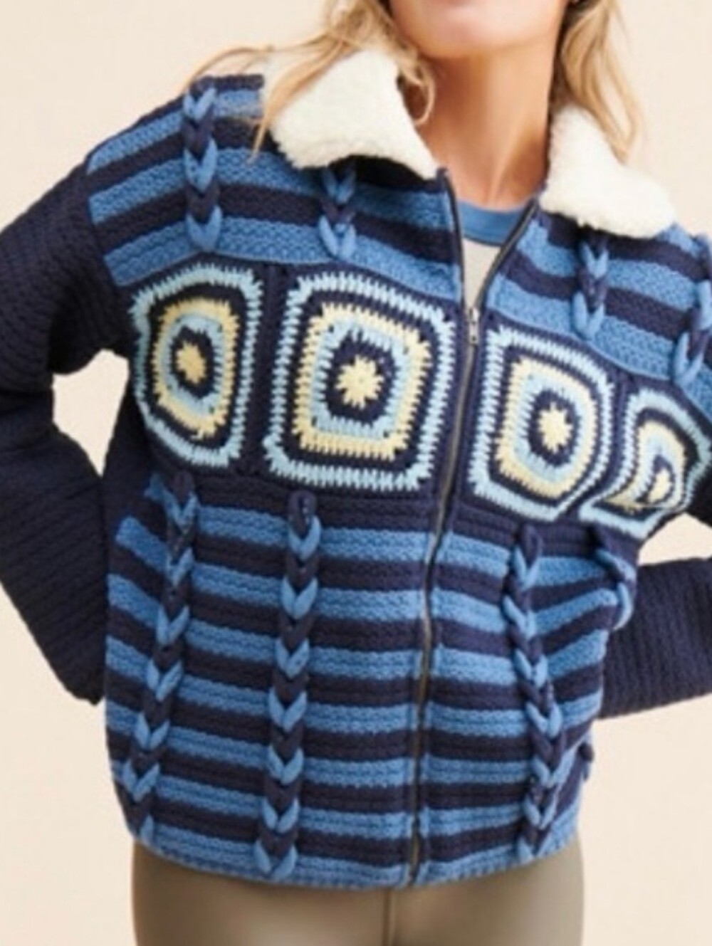 FREE PEOPLE Moon River Crochet Zip Up Jacket